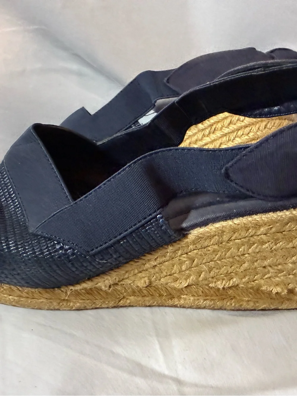 Lauren Ralph Lauren Helma Espadrille Wedge Sandals Black Slingback Bow 9.5B